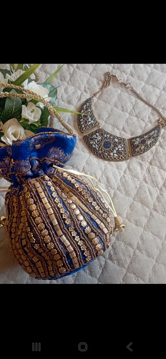 Cartera y Bolso de fiesta azul y dorado