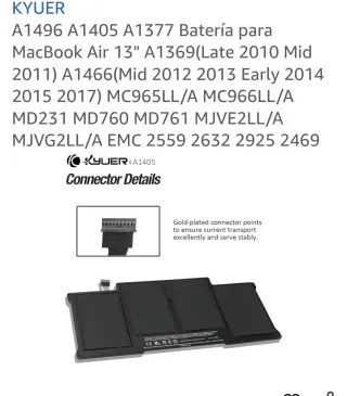 Batería KYUER MacBook Air 13 A1496 A1405