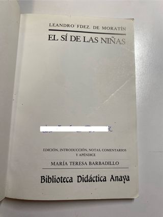 El Sí de las Niñas (Biblioteca Didactica Anaya)...