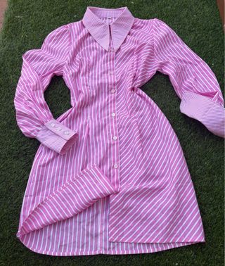 Vestido Camisero Rayas Rosa y Blanco