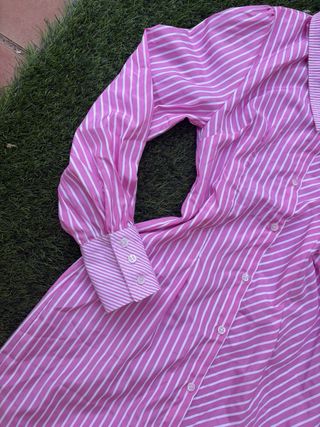 Vestido Camisero Rayas Rosa y Blanco