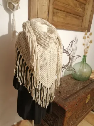 Chal de lana tejido invierno beige