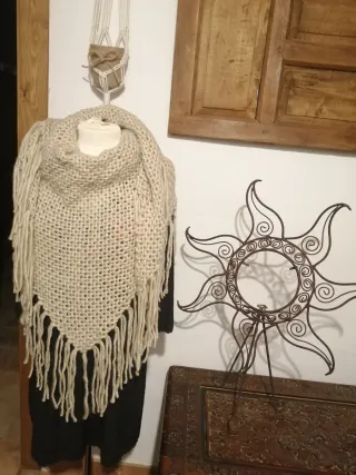 Chal de lana tejido invierno beige