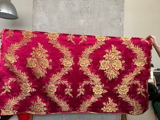 Tela de fallera oro y rojo, antigua seda