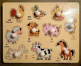 Puzzle Montessori animali fattoria legno