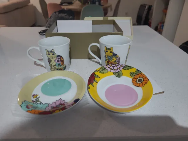 Tazas Gato Preto Set Cerámica