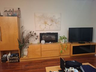 Mueble modular salón madera y cristal