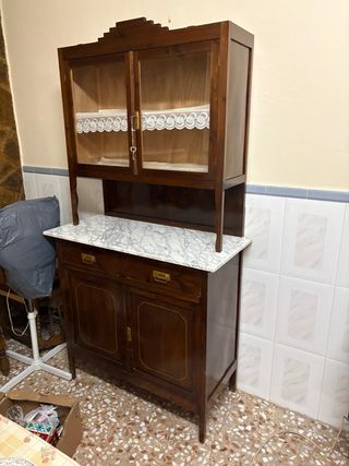 Mueble vintage madera y cristal