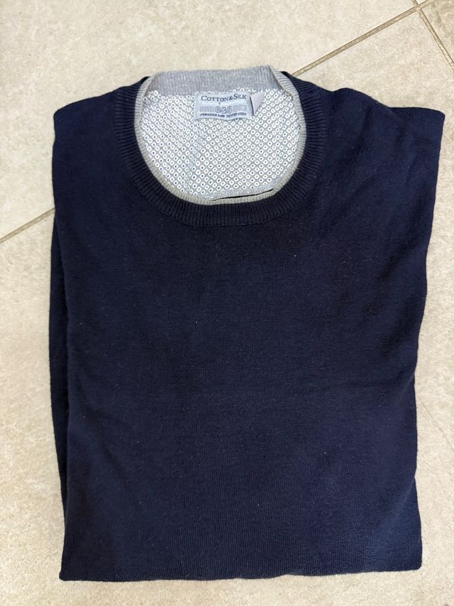 Maglione uomo Cotton & Silk blu girocollo