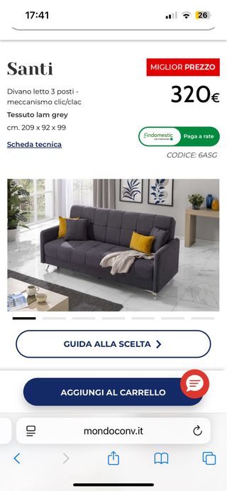 Divano letto grigio in tessuto