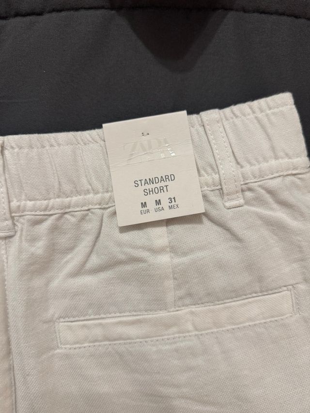 Bermuda Zara Algodón Lino Blanca Hombre