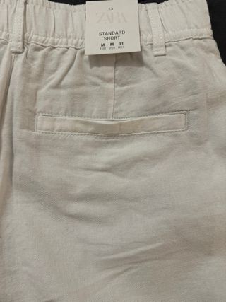 Bermuda Zara Algodón Lino Blanca Hombre