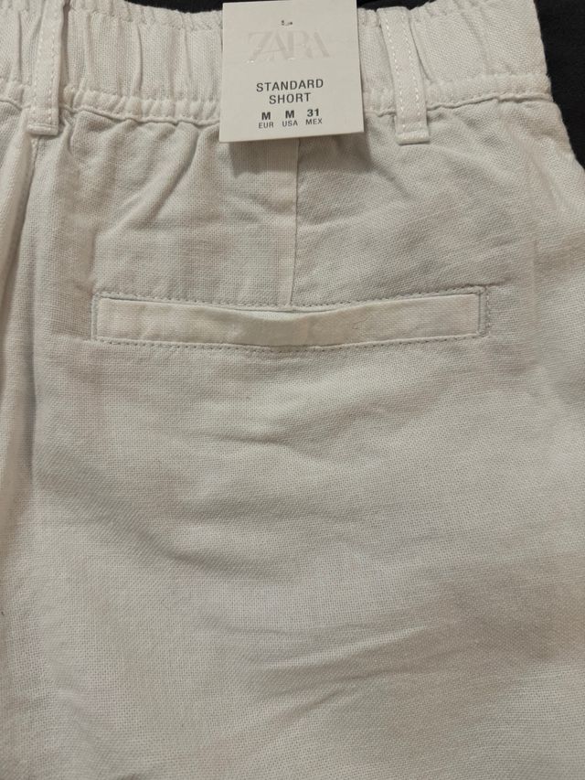 Bermuda Zara Algodón Lino Blanca Hombre