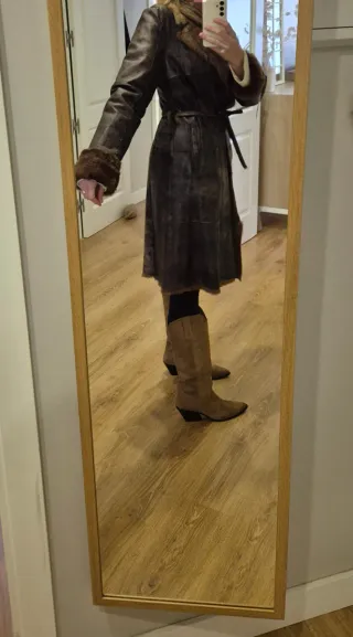 Abrigo Piel Genuina Lujo Marrón