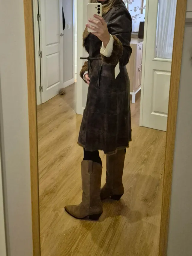 Abrigo Piel Genuina Lujo Marrón