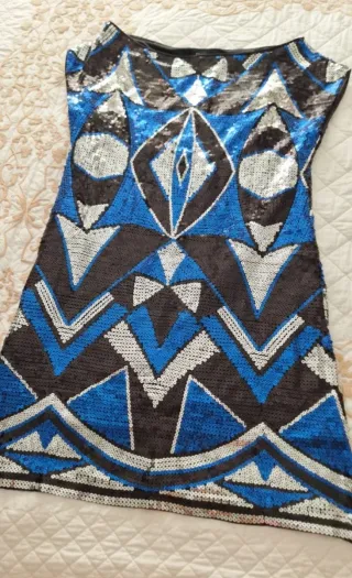 Minivestido fiesta lentejuelas azul y plata