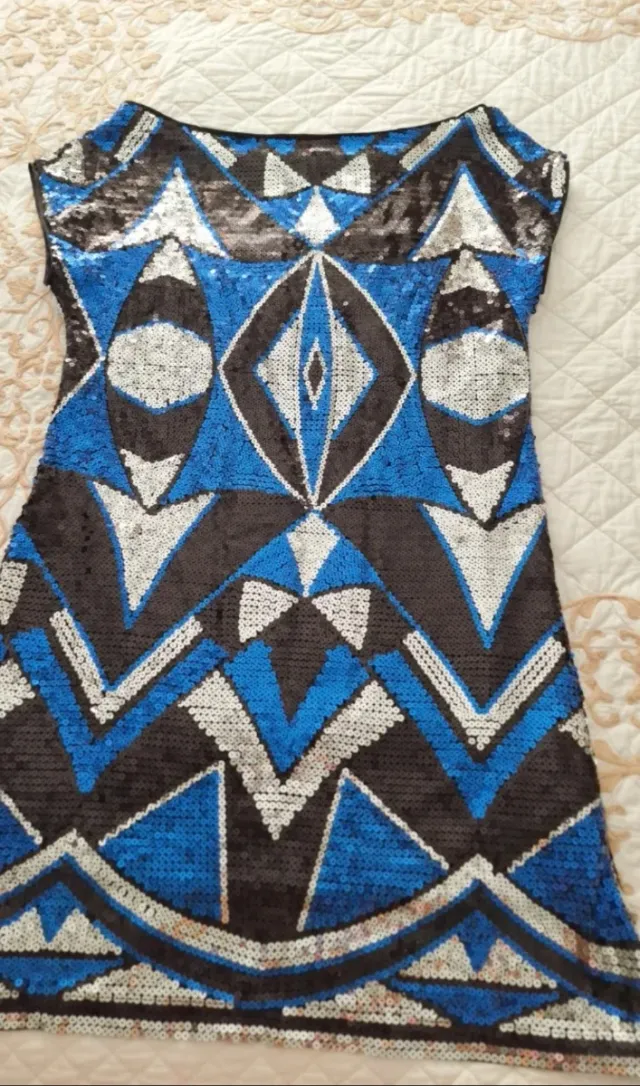 Minivestido fiesta lentejuelas azul y plata