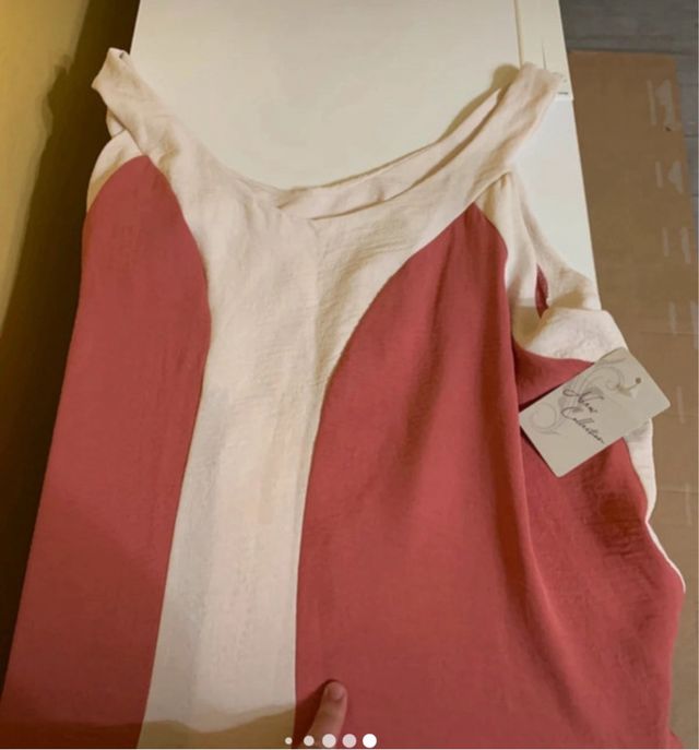 Vestido largo verano beige y rosa