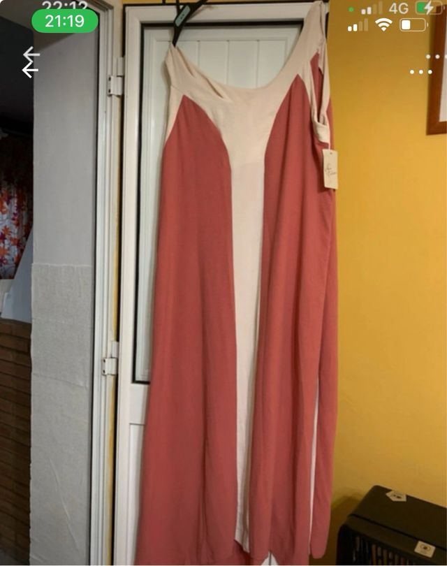 Vestido largo verano beige y rosa