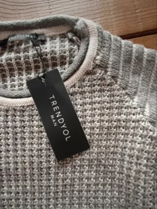 Jersey nuevo invierno en mezcla lana gris y blanco