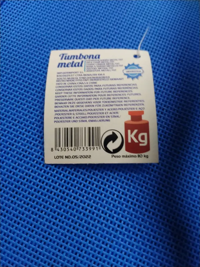 Tumbona nueva, azul, plegable