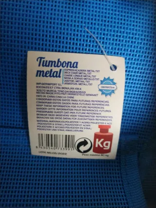 Tumbona nueva, azul, plegable