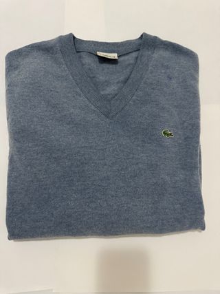 Maglione Lacoste grigio vintage, girocollo a V