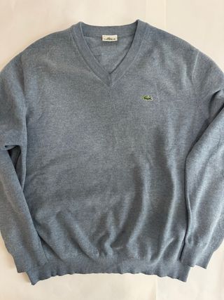 Maglione Lacoste grigio vintage, girocollo a V
