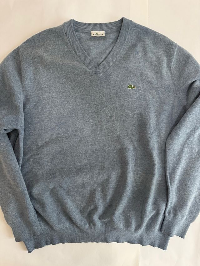 Maglione Lacoste grigio vintage, girocollo a V
