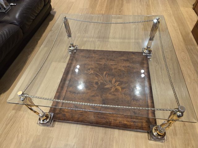 Mesa de centro cristal y madera