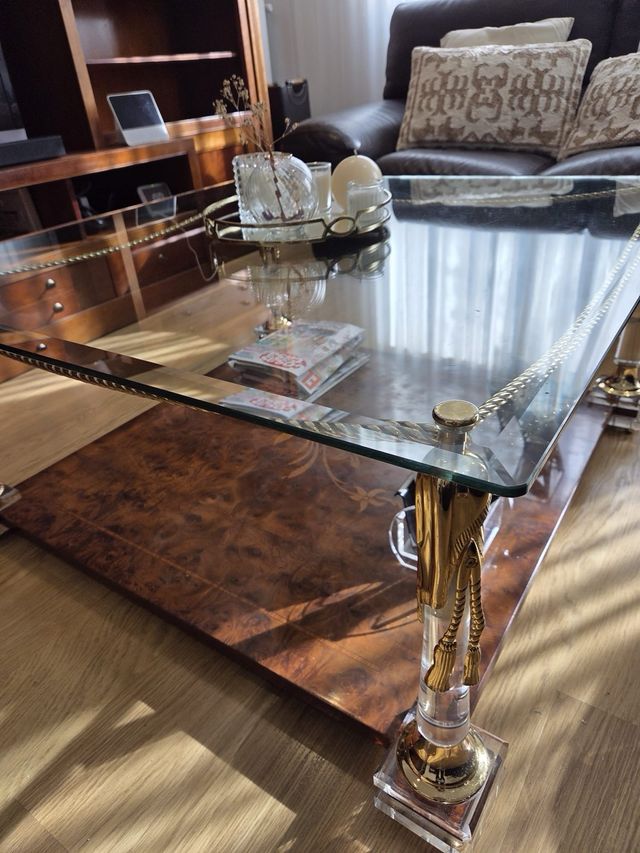 Mesa de centro cristal y madera