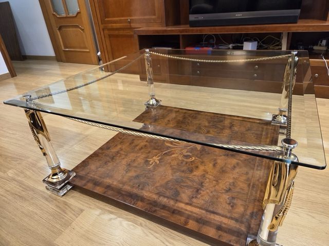 Mesa de centro cristal y madera