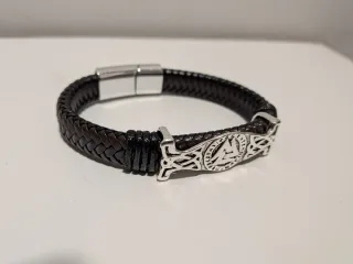 Pulsera Vikinga Nórdica Cuero y Metal