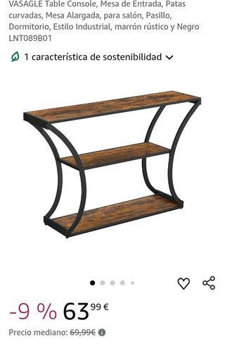 VASAGLE Tavolo Consolle con 3 Ripiani e Gambe Curve