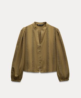 Camisa Zara bordados verde