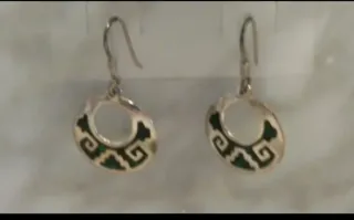 Pendientes Aro Plata Diseño Étnico Verde