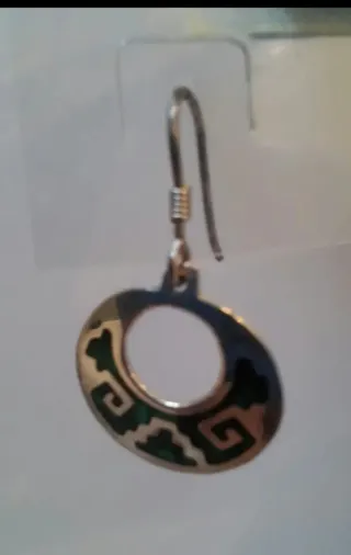 Pendientes Aro Plata Diseño Étnico Verde