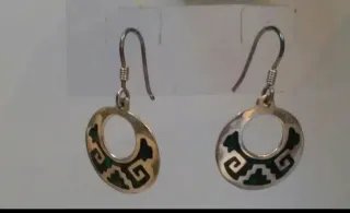 Pendientes Aro Plata Diseño Étnico Verde
