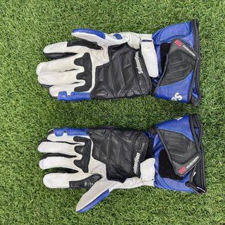 Guantes Moto Piel Azul y Blanco