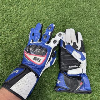 Guantes Moto Piel Azul y Blanco