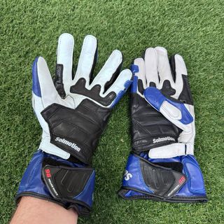 Guantes Moto Piel Azul y Blanco