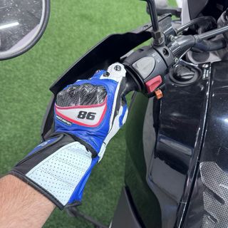 Guantes Moto Piel Azul y Blanco