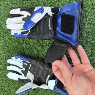 Guantes Moto Piel Azul y Blanco