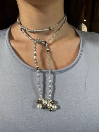 collana argento e perla  regolabile,fatta a mano