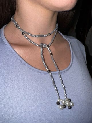 collana argento e perla  regolabile,fatta a mano