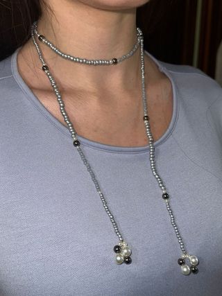 collana argento e perla  regolabile,fatta a mano
