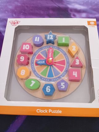 Reloj Puzzle Madera Números y Formas
