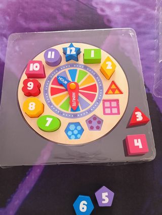 Reloj Puzzle Madera Números y Formas