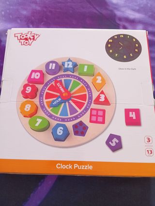 Reloj Puzzle Madera Números y Formas