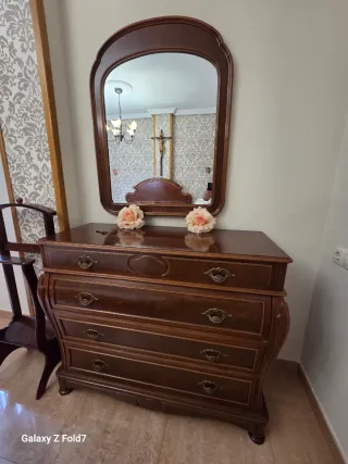 Mesa consola antigua madera y mármol